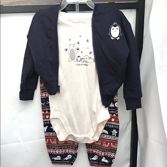 New Baby Polar Bear Family 3-Piece Winter Graphic Playwear Onesie Jacket Pants - Picture 7 of 10